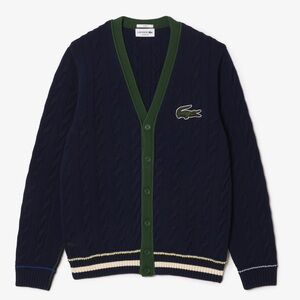 Lacoste Unisex Blue Cable Knit Cardigan